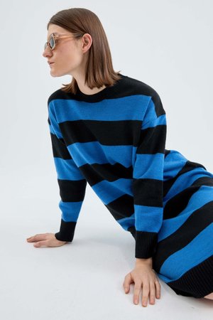 Blue striped knit midi dress (4)