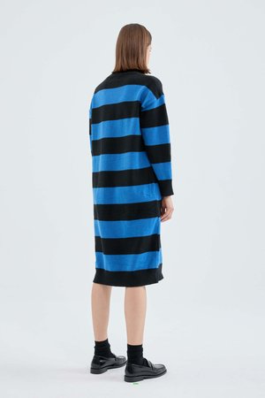 Blue striped knit midi dress