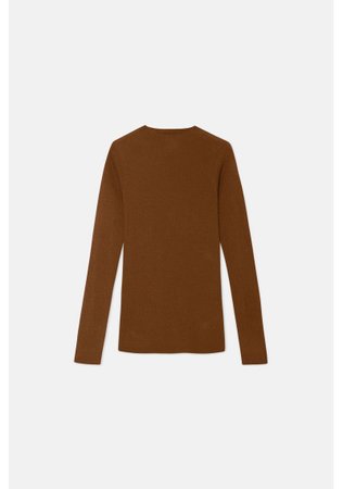 Ribbed knit sweater with brown perkins collar