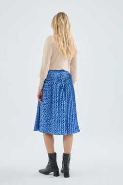 Blue polka dot pleated midi skirt (2)