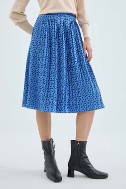 Blue polka dot pleated midi skirt