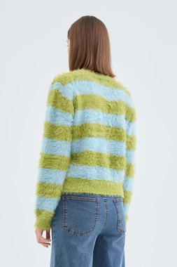 Knit sweater with texture and green striped print (3)