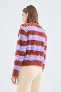 Textured knit sweater with brown stripe pattern (4)