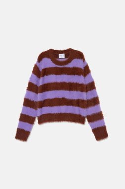 Textured knit sweater with brown stripe pattern (5)