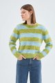 Knit sweater with texture and green striped print